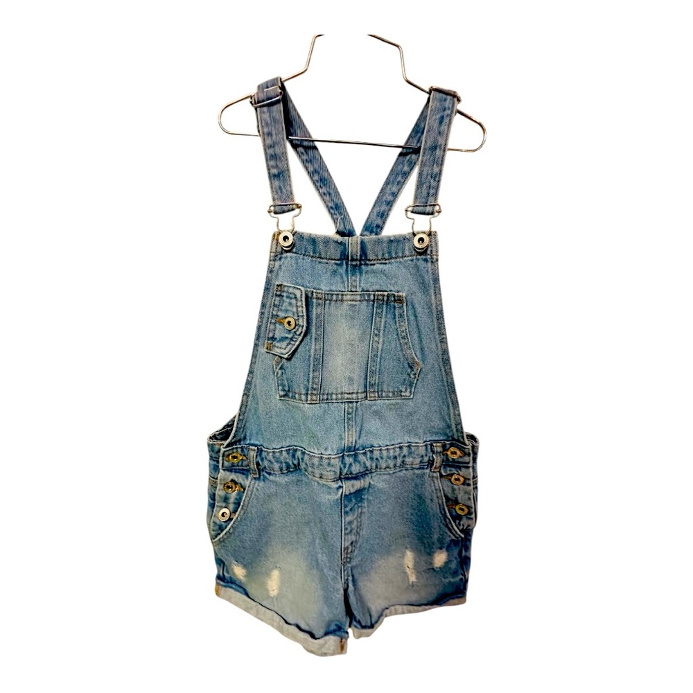 Zara Kids Light Blue Distressed Denim Overalls